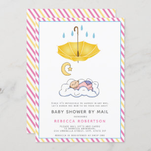 Invitation Parapluie jaune, bébé endormi douche par mail
