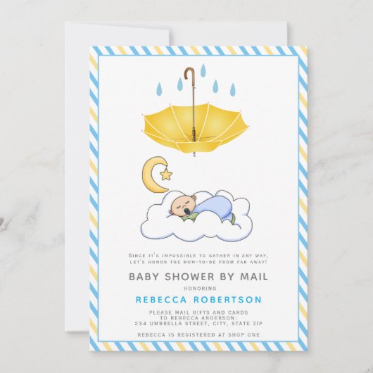 Invitation Parapluie jaune, bébé endormi douche par mail (Devant)