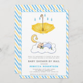 Invitation Parapluie jaune, bébé endormi douche par mail (Devant / Derrière)