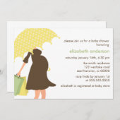 Invitation Parapluie jaune Maman Baby shower neutre (Devant / Derrière)