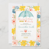 Invitation Parapluie Menthe Avril Pluies Fleur Bébé Shower (Devant)