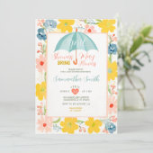 Invitation Parapluie Menthe Avril Pluies Floral Bébé Shower (Debout devant)