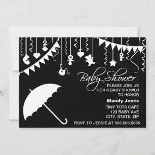 Invitation Parapluie noir et blanc baby shower moderne