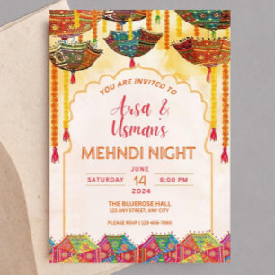 Invitation Parapluie orange Mehndi Haldi coloré modifiable