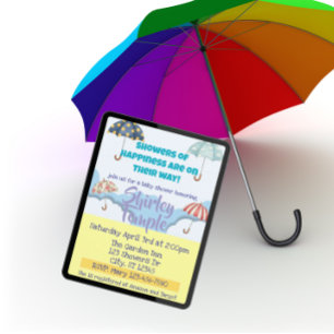 Invitation Parapluie Pluie de Bonheur Baby Shower