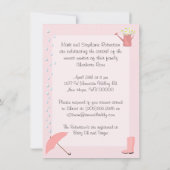 Invitation Parapluie rose baby shower et bottes de pluie (Dos)