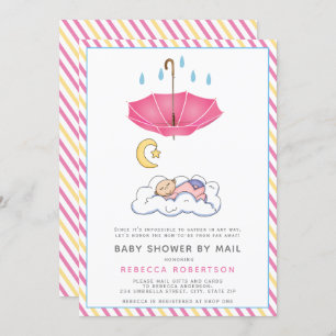 Invitation Parapluie rose, bébé endormi douche par mail