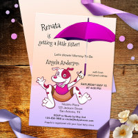 Parapluie rose chaud Funny Chien Baby shower Invit