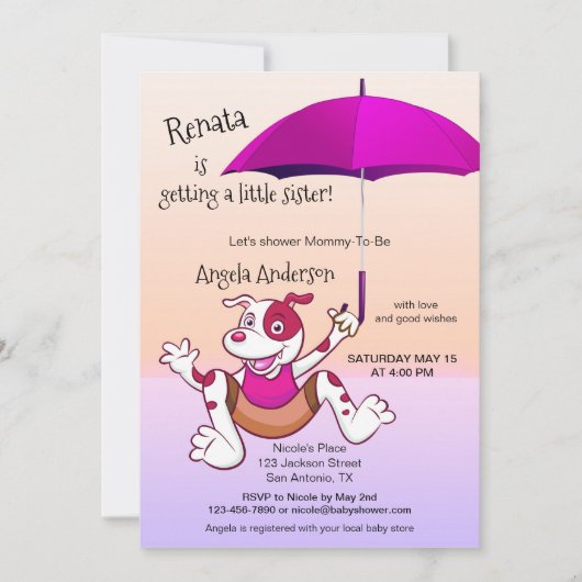 Invitation Parapluie rose chaud Funny Chien Baby shower Invit (Devant)