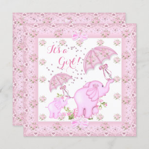 Invitation Parapluie rose Eléphant Calf Baby shower fille 2