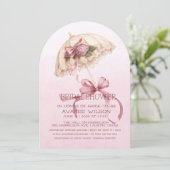 Invitation Parapluie rose et Fête des mariées de rubans (Debout devant)