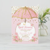Invitation Parapluie Rose Foncé Avril Pleut Fleur Mai (Debout devant)