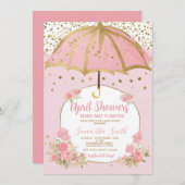 Invitation Parapluie Rose Foncé Avril Pleut Fleur Mai (Devant / Derrière)
