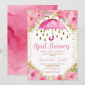 Invitation Parapluie Rose Les Averses d'Avril Bringent des Fl (Devant / Derrière)