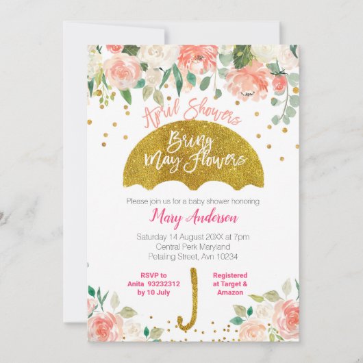 Invitation Parapluie rose Pêche Avril Douches Apporter mai Fl (Devant)