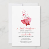 Invitation Parapluie rose rouge amoureux Baby shower Valentin (Devant)