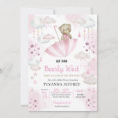 Invitation Parapluie rose Teddy Bear Bébé Baby shower d'arros (Devant)