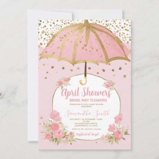 Invitation Parapluie rose vif Douches d'avril Apporter Fleur (Devant)