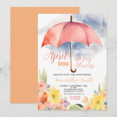 Invitation Parapluie rouge Avril Pleut Fleurs de Mai (Devant / Derrière)