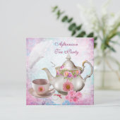 Invitation Parapluie Tea Party Pink Floral Teapot (Debout devant)