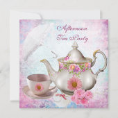 Invitation Parapluie Tea Party Pink Floral Teapot (Devant)