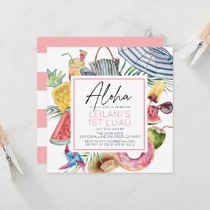 Invitation Parapluie Tropical Aloha Fille Rose 1er Anniversai