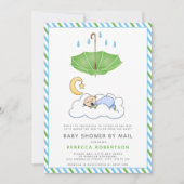 Invitation Parapluie vert, bébé endormi douche par la poste (Devant)