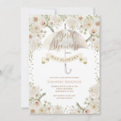 Invitation Parapluie vert ivoire blanc Avril Douches (Devant)