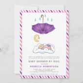 Invitation Parapluie violet, bébé endormi douche par mail (Devant)