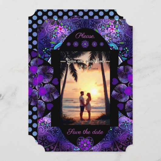 Invitation Parapluie violet & coeurs .7 (Devant / Derrière)