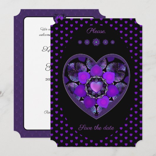 Invitation Parapluie violet & coeurs .7 (Devant / Derrière)