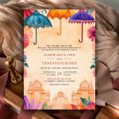 Invitation Parapluies colorées traditionnelles Mariage indien