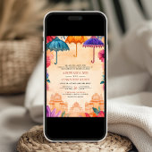 Invitation Parapluies colorées traditionnelles Mariage indien
