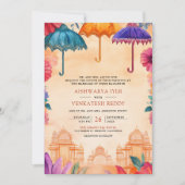 Invitation Parapluies colorées traditionnelles Mariage indien (Devant)