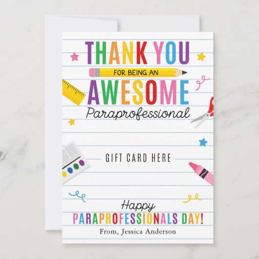 Invitation Paraprofessional Appreciation Day Gift Card Holder (Devant)