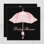 Invitation Parasol rose noir parapluie bébé fille douche (Devant / Derrière)