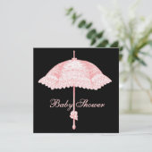 Invitation Parasol rose noir parapluie bébé fille douche (Debout devant)