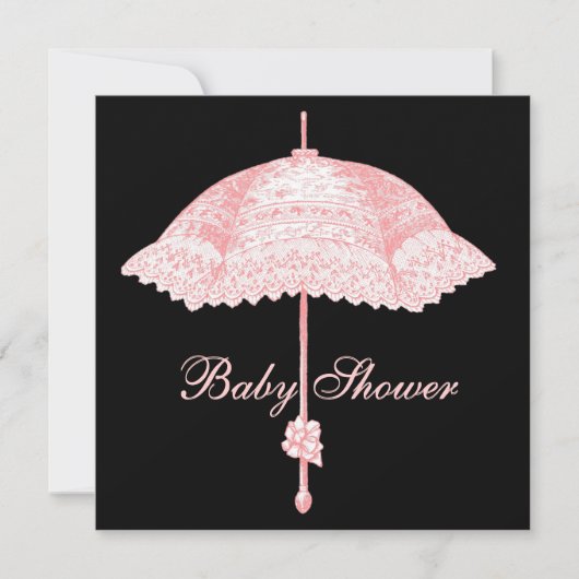 Invitation Parasol rose noir parapluie bébé fille douche (Devant)