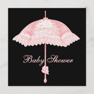 Invitation Parasol rose noir parapluie bébé fille douche