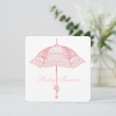 Invitation Parasol rose Parapluie bébé fille Douche (Debout devant)