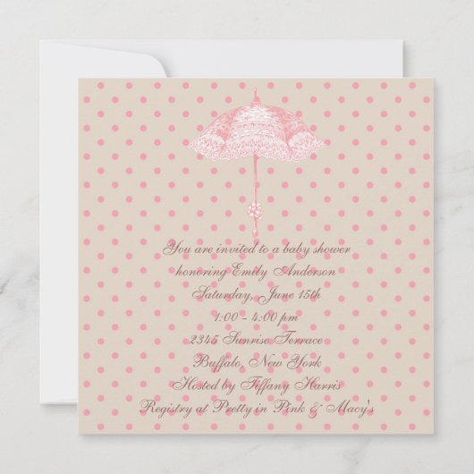 Invitation Parasol rose Parapluie bébé fille Douche (Dos)