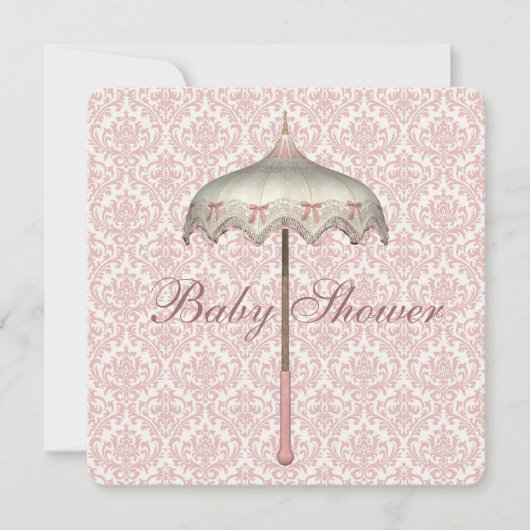 Invitation Parasol rose vintage Parapluie bébé fille Douche (Devant)
