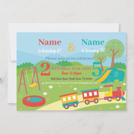 Invitation Parc Anniversaire Enfants Filles Garçons N'importe (Devant)