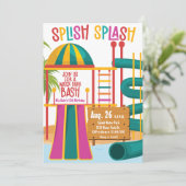 Invitation Parc aquatique Anniversaire Fête Splish Splash lum (Debout devant)