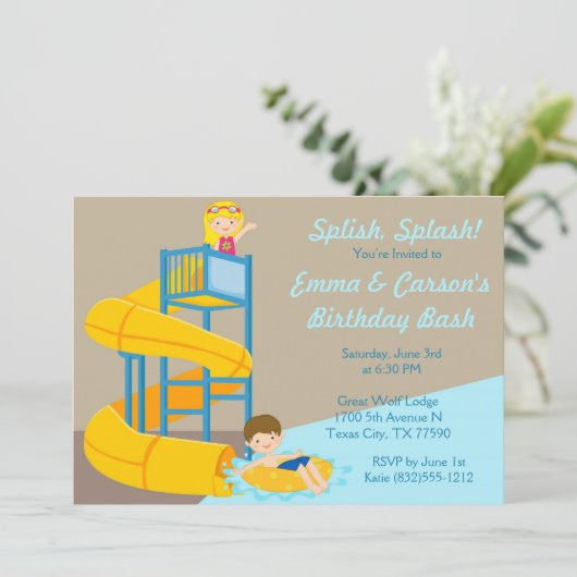 Invitation Parc aquatique Birthday Kids Water Slide Pool Part (Debout devant)