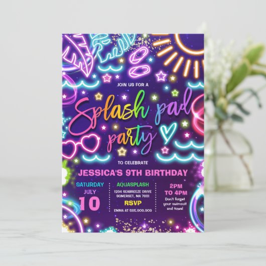 Invitation Parc aquatique Splash Pad Fête Anniversaire Tie Dy (Debout devant)