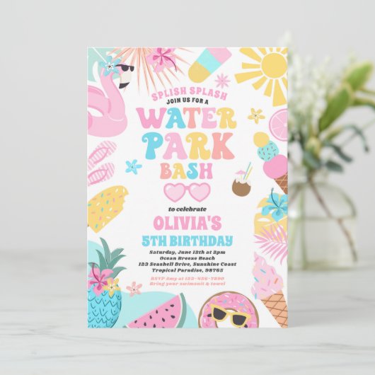 Invitation Parc aquatique tropical fête d'été (Debout devant)