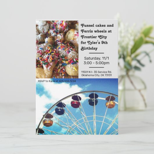 Invitation Parc d'attractions Ferris Wheel Anniversaire Invit (Debout devant)