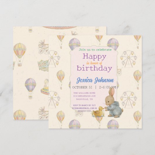 Invitation "Parc d'attractions Rétro Contes de Fée (Devant / Derrière)