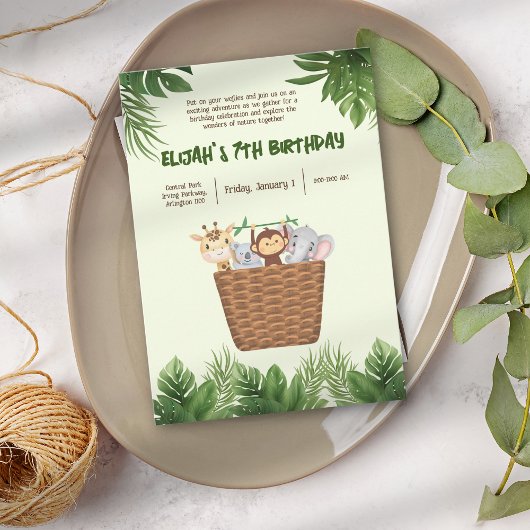 Invitation Parc pour enfants Vert Nature Animaux Anniversaire